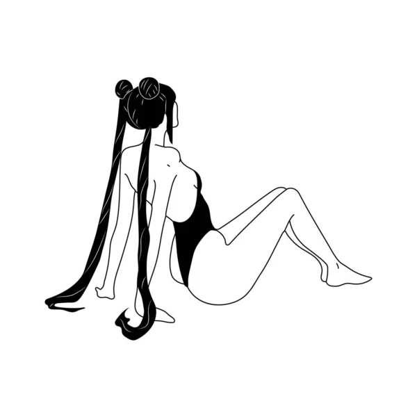 アニメコスプレ アニメの髪を持つ少女コスプレ ベクトル図 — ストックベクタ