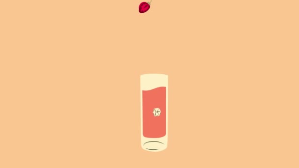 イチゴと氷のキューブと短いガラスの夏のカクテル 熱帯飲料のリフレッシュ バーの夏メニュー 夏のソフトドリンクやアルコール飲料のカラフルなアニメーション — ストック動画