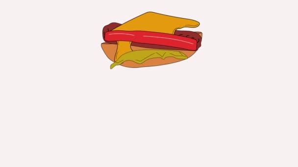 バーガーチーズハンバーガーフラット漫画デザイン要素4K — ストック動画
