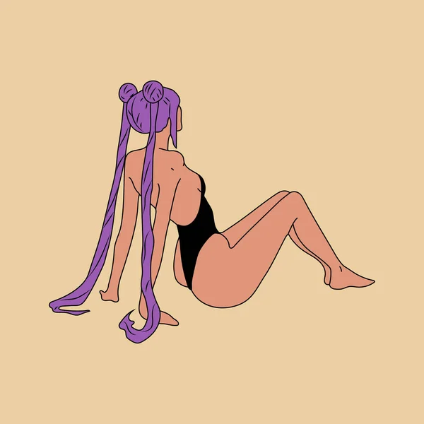 Аніме Косплей Дівчина Косплей Фіолетовим Волоссям Аніме Векторні Ілюстрації Ізольовані — стоковий вектор