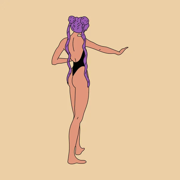 アニメコスプレ 紫の髪の少女コスプレ ベクトル図 — ストックベクタ