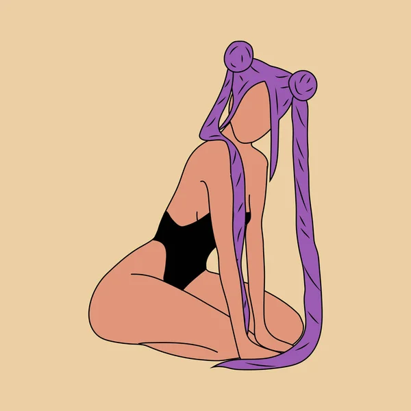 アニメコスプレ 紫の髪の少女コスプレ ベクトル図 — ストックベクタ
