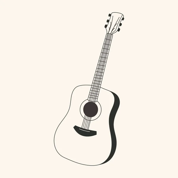 Schwarz Weiße Retro Akustikgitarre Isoliert Auf Weißem Hintergrund Vektorillustration — Stockvektor