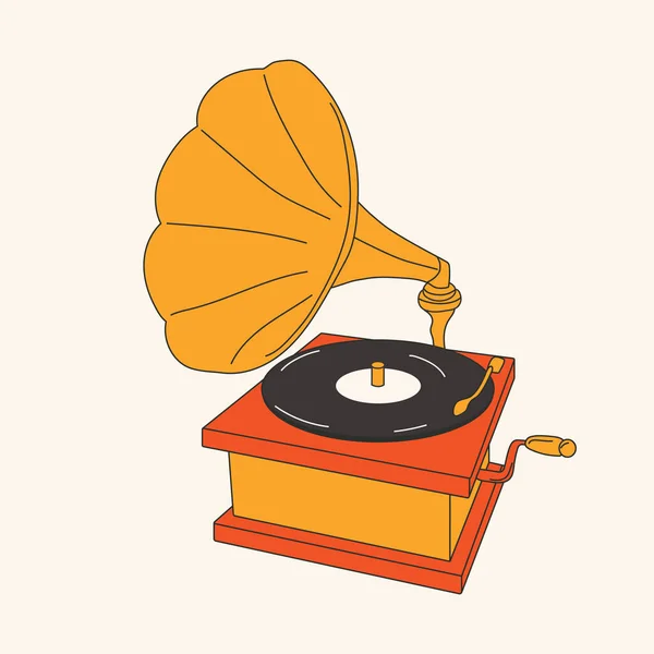 Рисунок Пластинки Retro Gramophone Симпатичная Векторная Иллюстрация Старинного Музыкального Оборудования — стоковый вектор