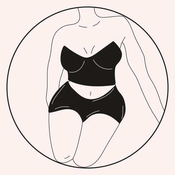 Bikinili Siyah Beyaz Kadın Plaj Çamaşırı Herhangi Bir Vücut Tipini — Stok Vektör