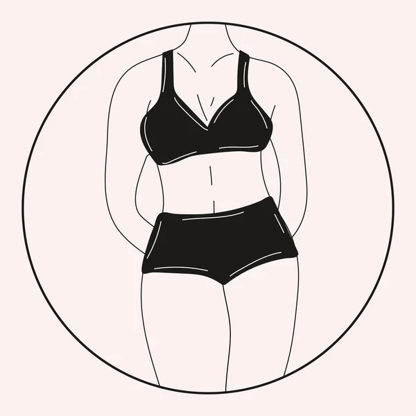 Bikinili Siyah Beyaz Kadın Plaj Çamaşırı Herhangi Bir Vücut Tipini — Stok Vektör