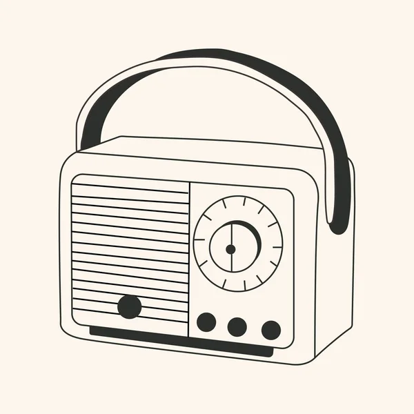 Black White Old School Radio Cassette Tape Player Icon Flat — Stock Vector