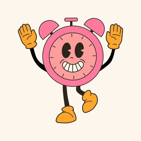 Alarm Clock School Item 30S Cartoon Mascot Character 40S 50S — Stock Vector