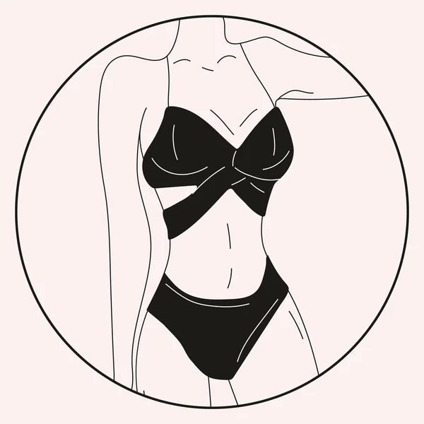 ビキニの黒と白の女性 ビーチ下着 体のタイプを愛し 受け入れる 健康な体 体の正 脂肪受け入れ運動 ライフスタイルやファッションの概念 手描きベクトルイラスト — ストックベクタ