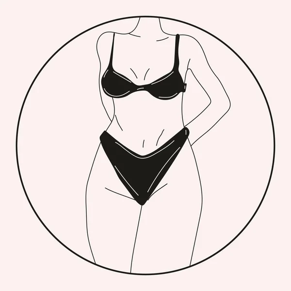 ビキニの黒と白の女性 ビーチ下着 体のタイプを愛し 受け入れる 健康な体 体の正 脂肪受け入れ運動 ライフスタイルやファッションの概念 手描きベクトルイラスト — ストックベクタ