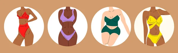 Frauen Bikini Strandunterwäsche Liebe Und Akzeptiere Jeden Körpertyp Gesunder Körper — Stockvektor