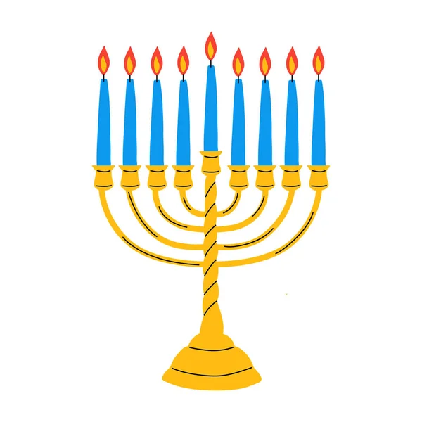 Candelabro Hanukkah Menorah Con Nove Candele Accese Progettazione Illustrazione Vettoriale — Vettoriale Stock