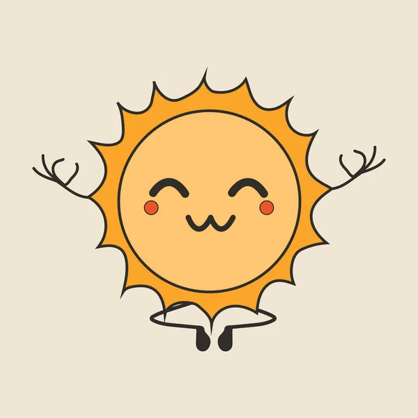 Χαριτωμένο Αστείο Kawaii Ήλιο Διαλογίζονται Χαρακτήρα Χαρούμενο Πρόσωπο Ψυχική Ηρεμία — Διανυσματικό Αρχείο