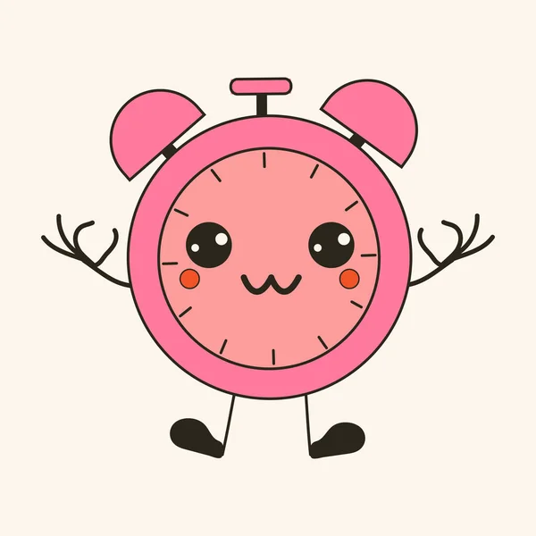 Cute Happy Funny Alarm Clock Kawaii Eyes Cartoon Cheerful School — Stock Vector
