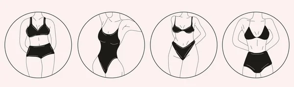Uppsättning Svarta Och Vita Kvinnor Bikini Strandunderkläder Älska Och Acceptera — Stock vektor