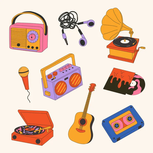Set Retro Musical Things Isolated Icon Vector Illustration Design — Stock Vector