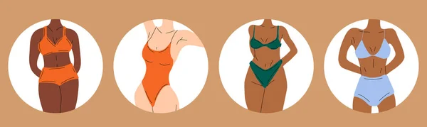 Ensemble Femmes Bikini Sous Vêtements Plage Aimez Acceptez Tout Type — Image vectorielle