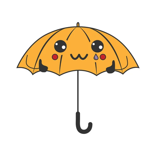 Cute Happy Funny Umbrella Kawaii Eyes Cartoon Cheerful Fall Mascot — Stock Vector