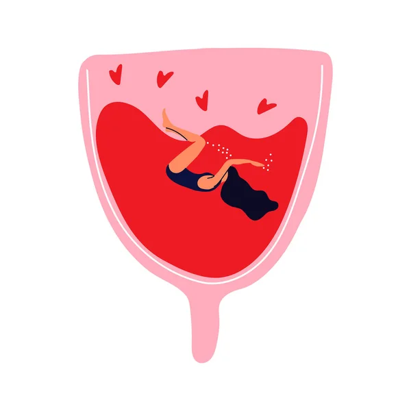 Жінки Плавають Менструальній Чашці Дівчат Менструальний Період Менструація Передменструальний Синдром — стоковий вектор