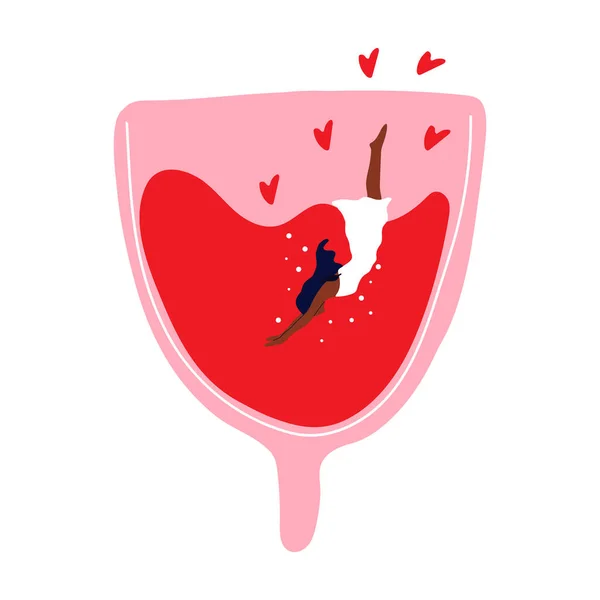 Les Femmes Nagent Dans Coupe Menstruelle Fille Ayant Des Règles — Image vectorielle
