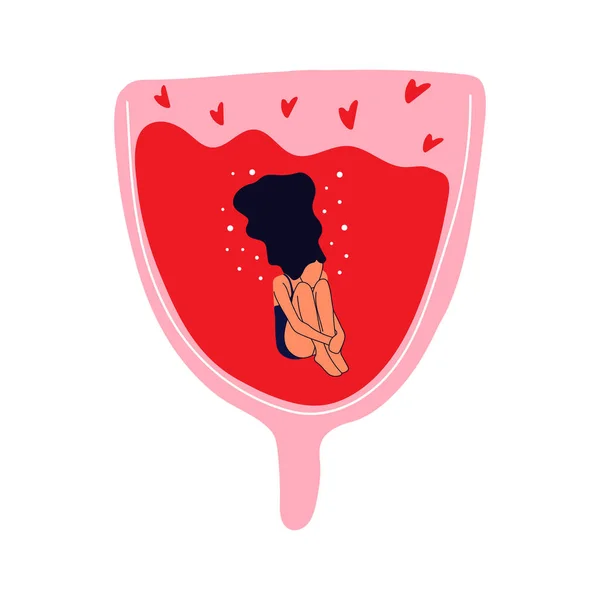 Mulheres Nadam Copo Menstrual Menina Com Período Menstrual Menstruação Síndrome —  Vetores de Stock