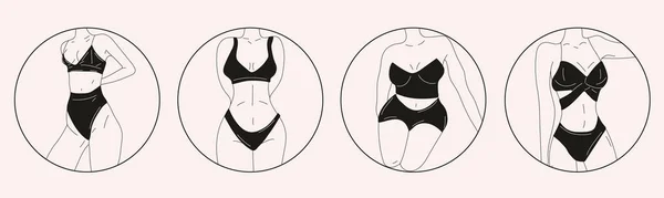 Uppsättning Svarta Och Vita Kvinnor Bikini Strandunderkläder Älska Och Acceptera — Stock vektor