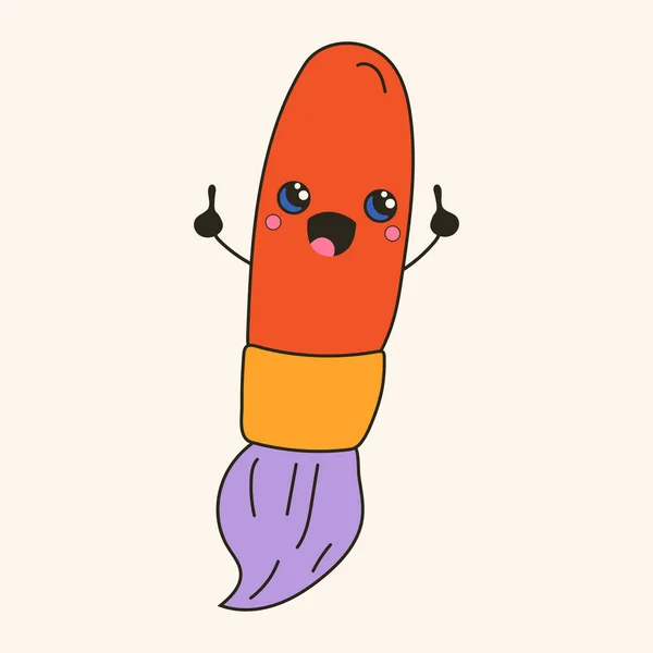 Cute Happy Funny Paintbrush Kawaii Eyes Cartoon Cheerful School Mascot — Stock Vector