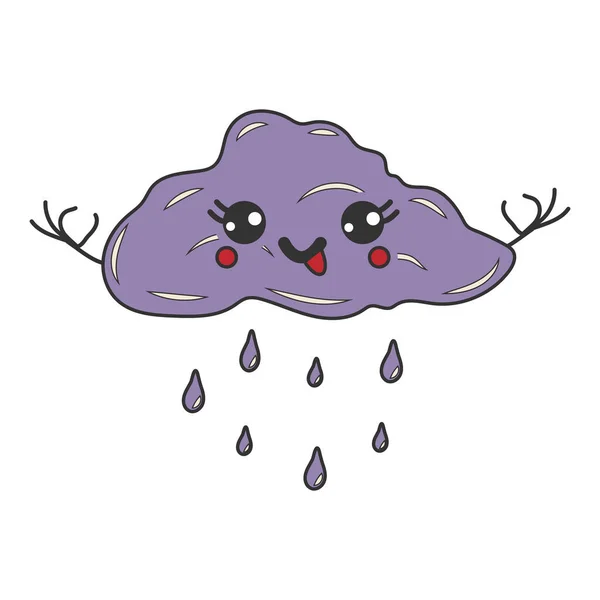 Cute Happy Funny Cloud Kawaii Eyes Cartoon Cheerful Fall Mascot — Stock Vector
