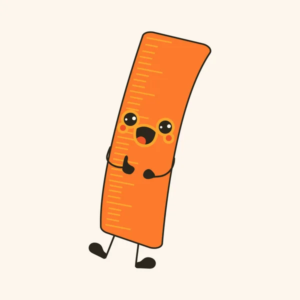 Cute Happy Funny Ruler Kawaii Eyes Cartoon Cheerful Fall Mascot — Stock Vector