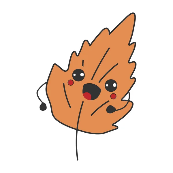Cute Happy Funny Leaf Kawaii Eyes Cartoon Cheerful Fall Mascot — Stock Vector