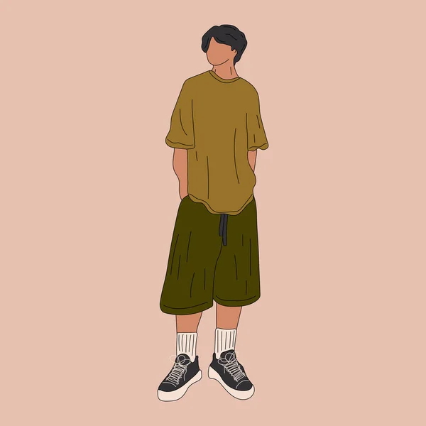 Pouliční Módní Pánská Vektorová Ilustrace Mladý Muž Módním Oblečení Vojenský — Stockový vektor