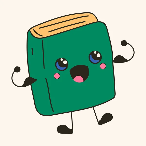 Cute Happy Funny Book Kawaii Eyes Cartoon Cheerful School Mascot — Stock Vector
