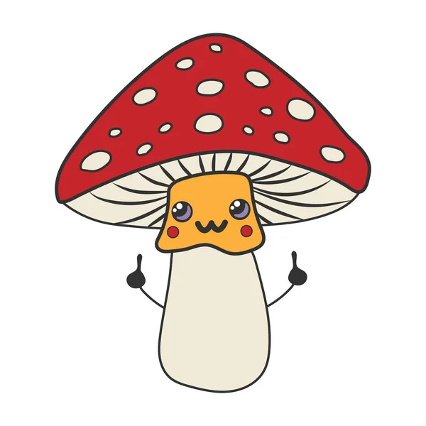 Cute Happy Funny Mushroom Kawaii Eyes Cartoon Cheerful Fall Mascot — Stock Vector