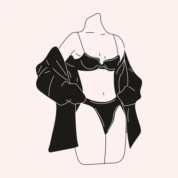 Noir Blanc Belle Jeune Femme Sous Vêtements Illustration Vectorielle Dessinée — Image vectorielle