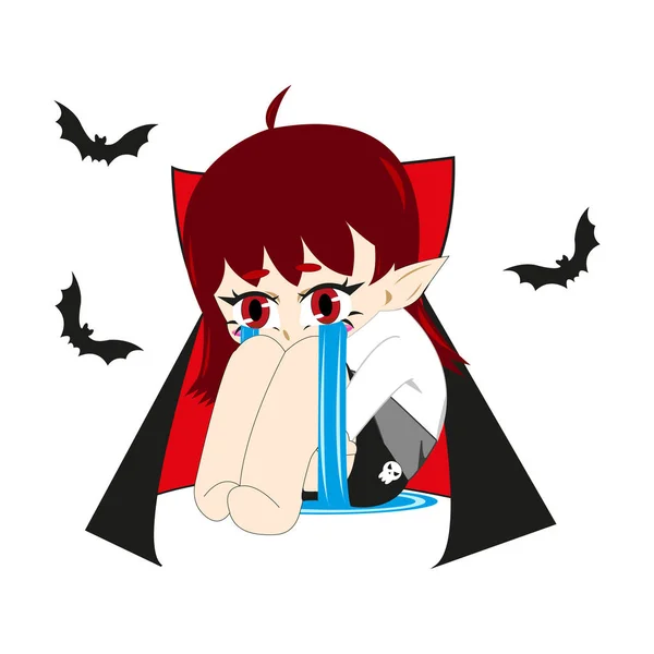 Een Jong Anime Vampiermeisje Huilt Cartoon Halloween Icoon Mooie Dame — Stockvector