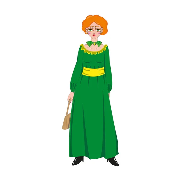 Hermosa Mujer Con Pelo Rojo Vestido Verde Ilustración Vectorial — Archivo Imágenes Vectoriales