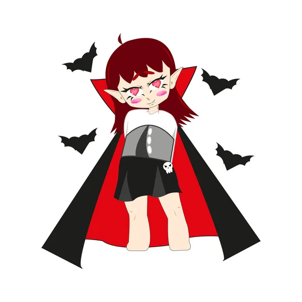 Nettes Vampir Anime Mädchen Liebe Cartoon Halloween Ikone Nette Dame — Stockvektor
