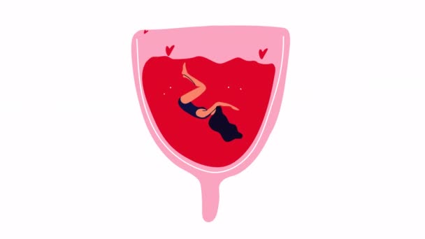 Vrouwen Zwemmen Menstruatiecup Meisje Met Menstruatie Menstruatie Video Platte Cartoon — Stockvideo