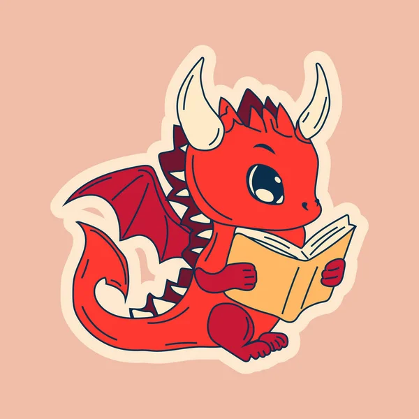 Vector Stock Illustration Isolated Emoji Character Cartoon Dragon Dinosaur Reading — Vector de stock
