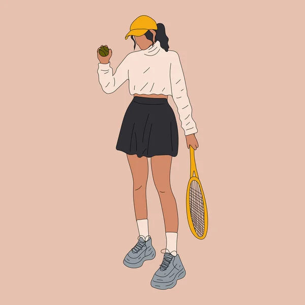 Colorata Sportiva Grande Tennista Professionale Sport Femminile Racchetta Mano Colpire — Vettoriale Stock