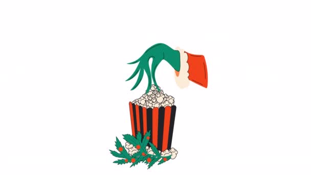 Main Verte Prend Pop Corn Concept Regarder Film Noël Joyeux — Video