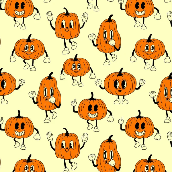 Modèle Sans Couture Avec Personnage Mascotte Dessin Animé Pumpkin 30S — Image vectorielle