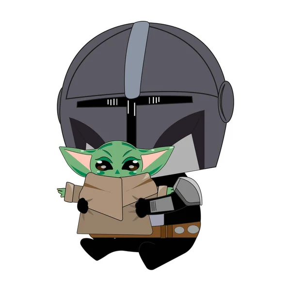 Niedliches Baby Yoda Grogu Zeichentrickfigur — Stockvektor