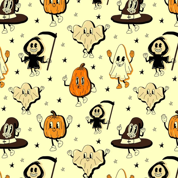 Απρόσκοπτη Μοτίβο Halloween Χαρακτήρα Μασκότ Κινουμένων Σχεδίων Ετών Στυλ Κινουμένων — Διανυσματικό Αρχείο