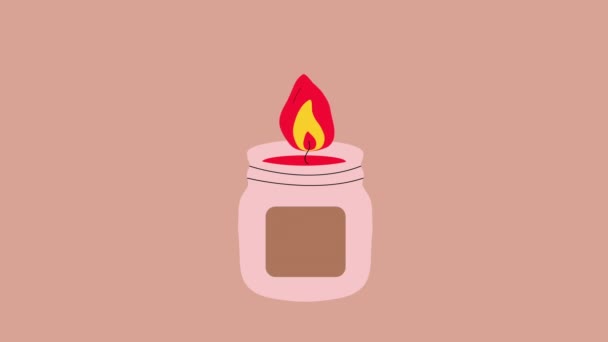 烛光动画 罐蜡烛 正方形 容器蜡烛 用于放松和说话的装饰蜡蜡烛 视频平面动画设计元素 — 图库视频影像