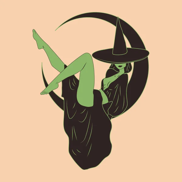 Cadı Şirin Bayanlar Pin Retro Tarzı Cadılar Bayramı Kostümü Çizimi — Stok Vektör