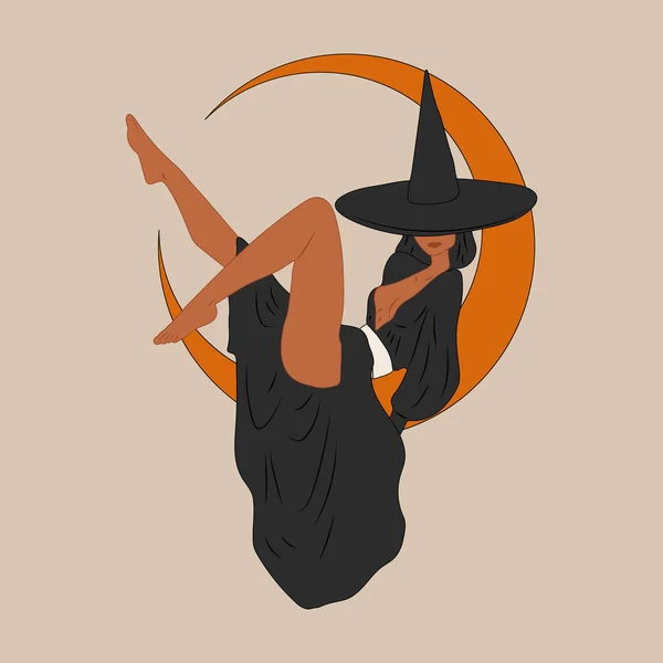Bruxa Senhoras Giras Pin Estilo Retro Conceito Fantasia Halloween Desenho — Vetor de Stock