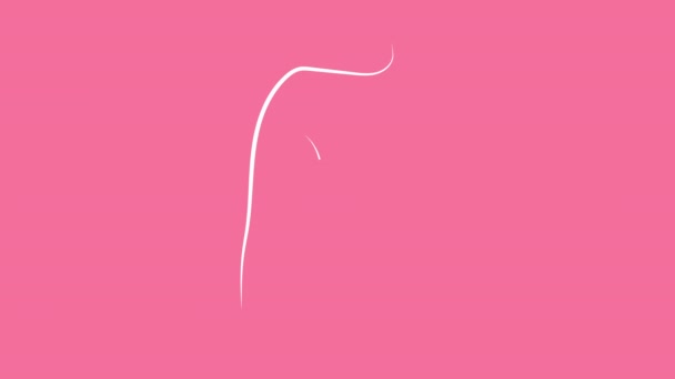 ラインアート胸 ビデオフラット漫画アニメーションデザイン要素 4Kビデオ映像 乳がんのピンクのリボン月 世界的な乳がんの日 — ストック動画