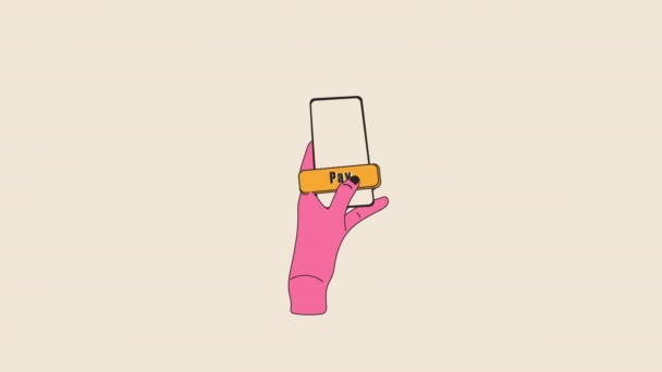 Анімація Рука Тримає Телефон Оплатою Екрані Елементами Декоративного Дизайну Відео — стокове відео