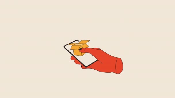 Animação Mão Segurando Telefone Com Caixa Presente Nele Presente Vídeo — Vídeo de Stock